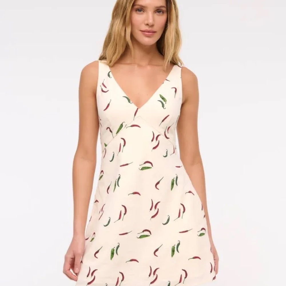 Abercrombie  & Fitch V-Neck Linen-Blend Mini Dress Pepper - Picture 2 of 2